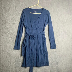 Toad&Co Womens Medium Cue Wrap Long Sleeve Dress Blue Organic Cotton Stretch